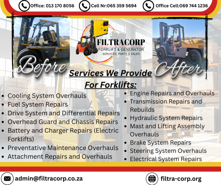 Engine Repairs and Overhauls Transmission Repairs and Rebuilds Hydraulic System Repairs Mast and Lifting Assembly Overhauls Brake System Repairs Steering System Overhauls Electrical System Repairs