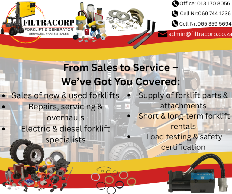 🚜 Sales of new & used forklifts 🔧 Repairs, servicing & overhauls ⚡ Electric & diesel forklift specialists 🛠️ Supply of forklift parts & attachments 📦 Short & long-term forklift rentals ✅ Load